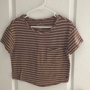 Cropped brown and white striped tee